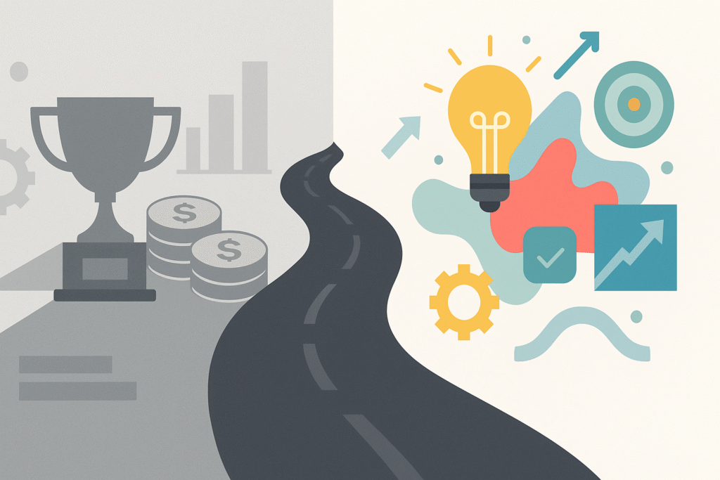 Grayed out rewards, colorful representations if ideation.